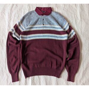 Jordan Christopher Vintage 80s Rockabilly Acrylic Knit Striped Snap Polo / Med